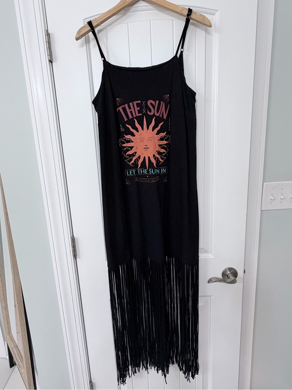 FARM Rio for Anthropologie The Sun Fringe Festival Dress Black Size L NWOT